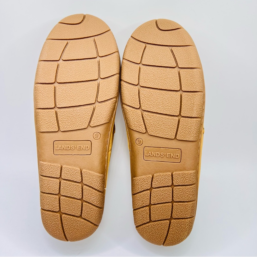 NWT Lands’ End Men’s English Tan Suede Leather Faux Fur Lined Moccasin Slippers - Picture 7 of 15